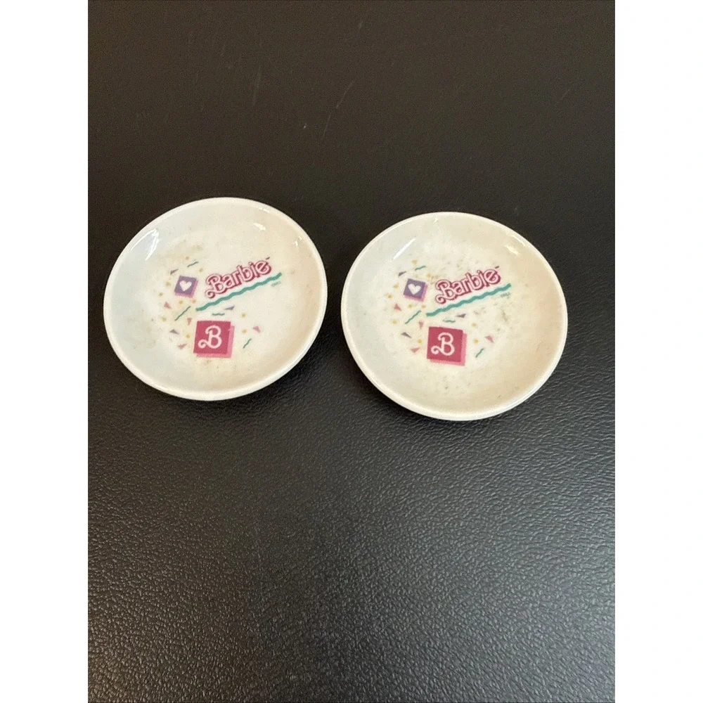 Vintage 1990s Barbie Miniature Ceramic Tea Set Replacement Plates - Lot of 2